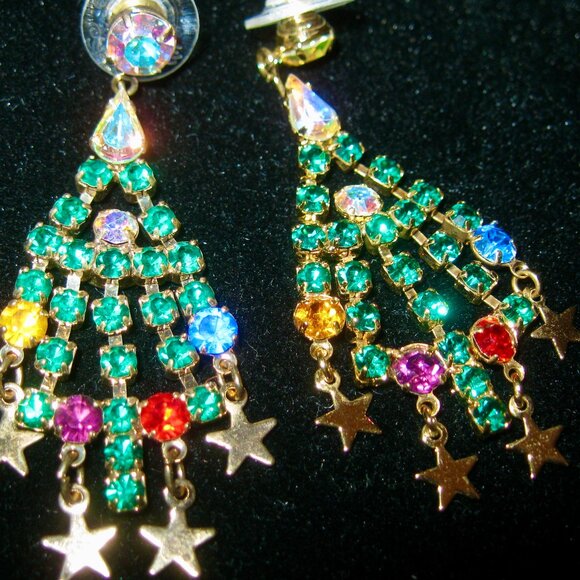 KIRKS FOLLY VERY RARE W/WONDERFUL COLORS/SPARKLES HOLIDAY TREE PIERCED EARRINGS - Picture 4 of 6